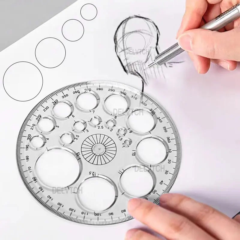 360 학위 전체 원형 악기 각도기 눈금자 그리기 템플릿 수학 건축 제도 예술 디자인을위한 측정 도구
