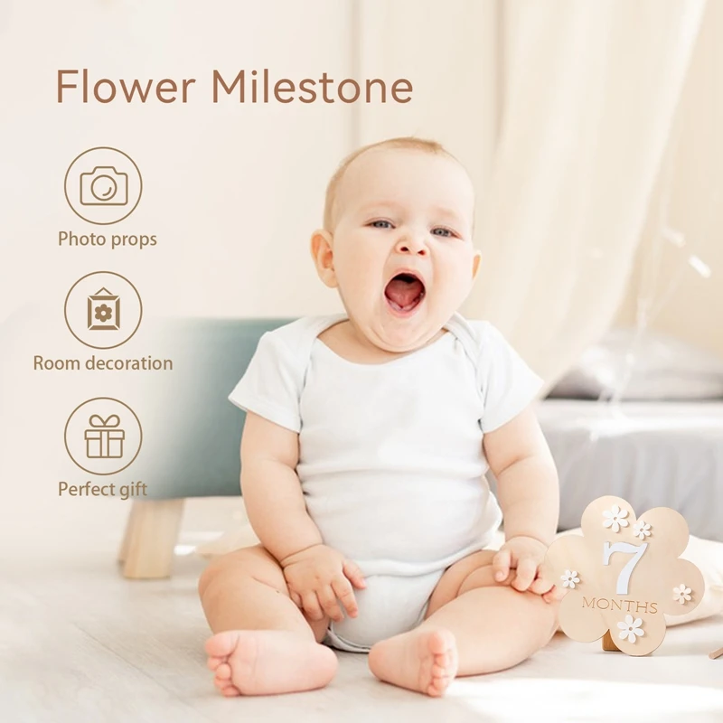 Neugeborenen Fotografie Zubehör Blume Meilenstein Baby Zubehör Neugeborenen Fotografie Requisiten Holz Aufkleber Schießen Requisiten Geschenke – Detail 4