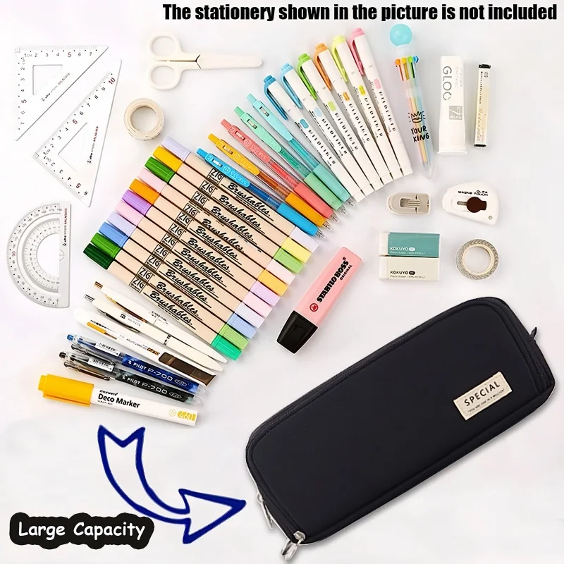 Pencil Case Large Space Storage 3 Compartment Double Side Opened Student Stationery