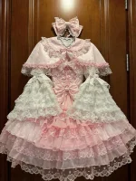 Original Design Lolita Jsk Suspender Dress Sweet Girl Women's Long Sleeve Inner Shirt Cute Princess Sling Cake Dress with Cape - Image 6