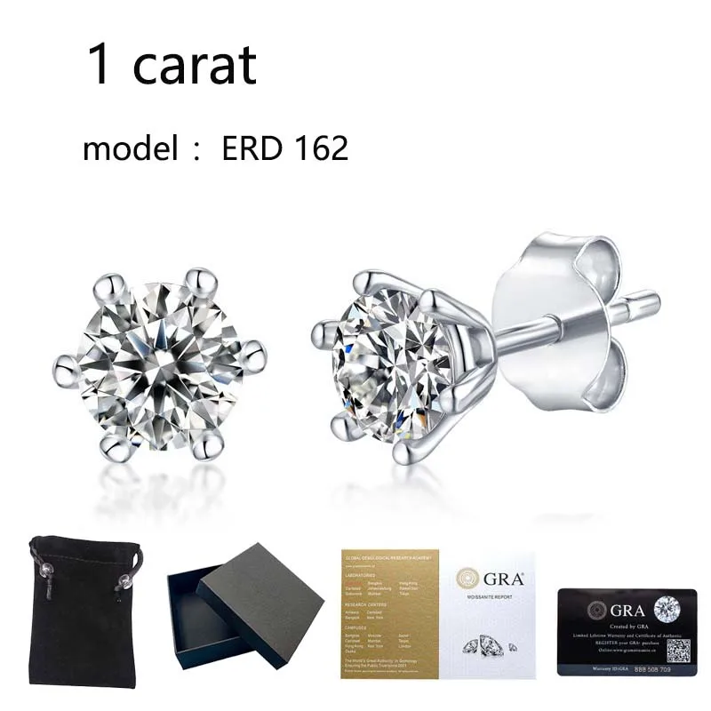 Real 0.5-1 Carat D Color Moissanite Stud Earrings 100% 925 Sterling Silver Multiple Styles Classic Moissanite Diamond Ear Stud 