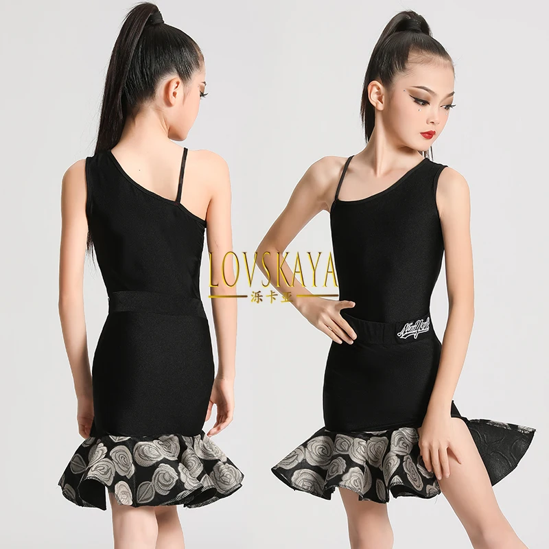 

new children's Latin suit girls training dance skirt summer split body exam competition clothing
