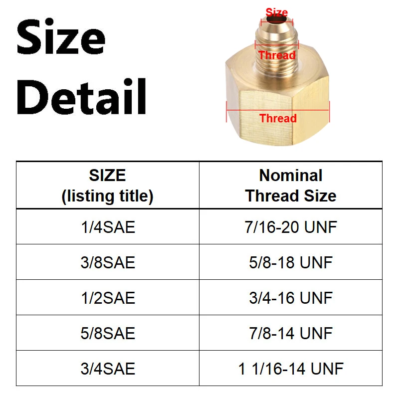 Air Conditioner Flare Reducer Adapter 1/4 3/8 1/2 5/8 SAE Female to 3/8 1/2 5/8 3/4 SAE Male Brass Fitting air conditioner fitting