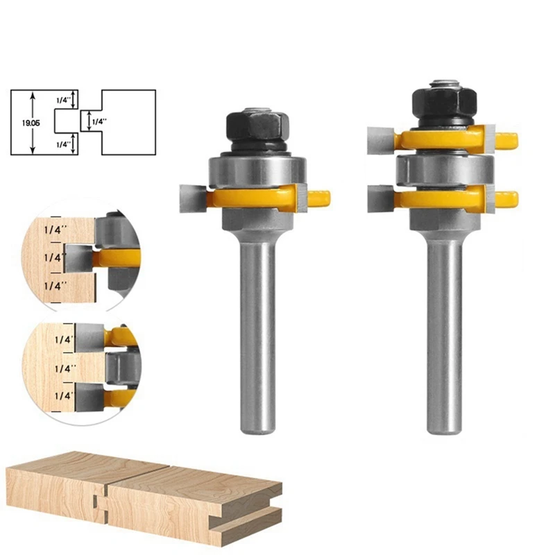 

2 Pieces Of Three-Edge T-Tenon Cutter Milling Cutter Slotted Tenon Cutter Single Bearing