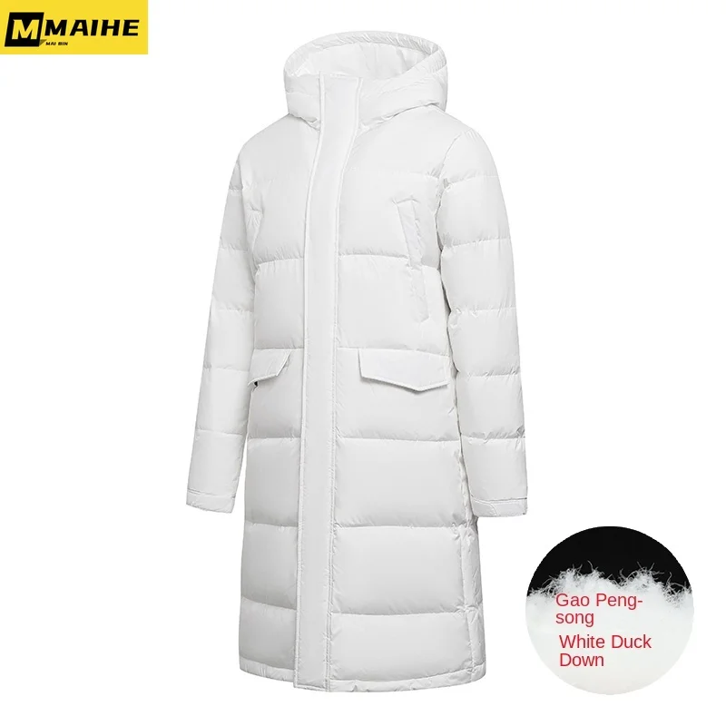 Piumino Invernale Di Marca Da Uomo Lungo Al Ginocchio Con Cappuccio Piumino D'Anatra Bianco Abbigliamento Da Coppia Giacca Invernale Da Sci A Prova Di