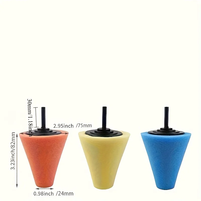3pcs Car Hub Polishing Sponge Grinding Head Metal Plastic Grinding Conical Sponge Polishing Sponge Wheel