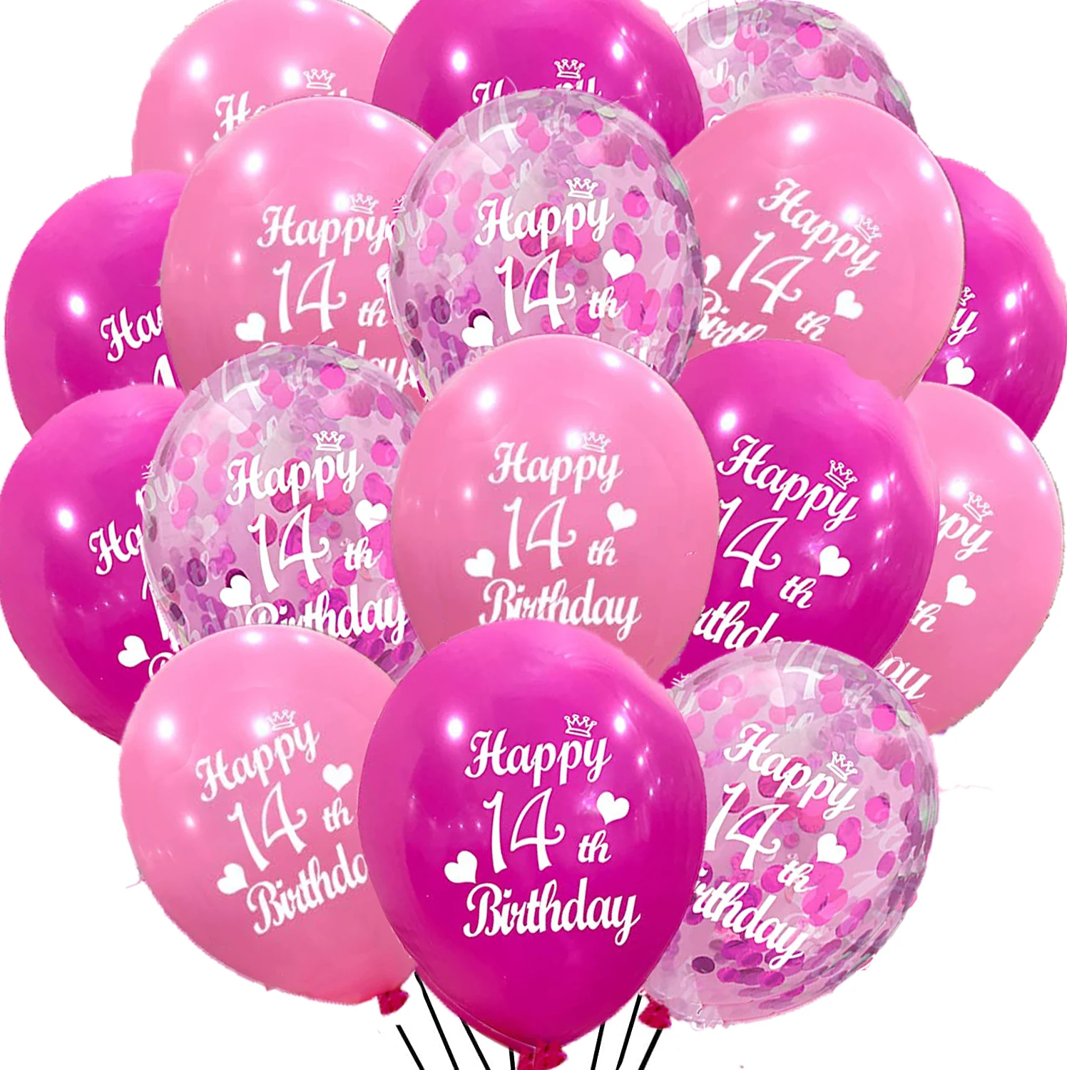 

30 Pcs Happy 14nd Birthday Latex Balloons Princess Balloons Pink Balloons for Girl 14 Years Old Birthday Party Decorations