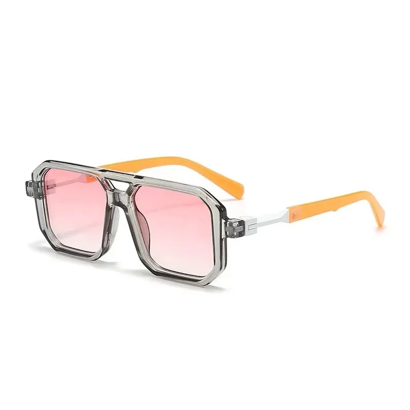 Trendy Retro Literary Modern Double Bridge Square Frame Sunglasses Fashionable Car Sunglasses 6125