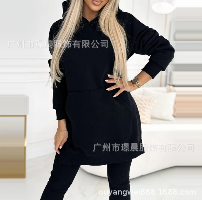Women's Tracksuit 2024 Long Sleeve Loose Oversized Hooded Sweatshirts Pullover + Elastic Waist Trousers Pants Two Piece Set
