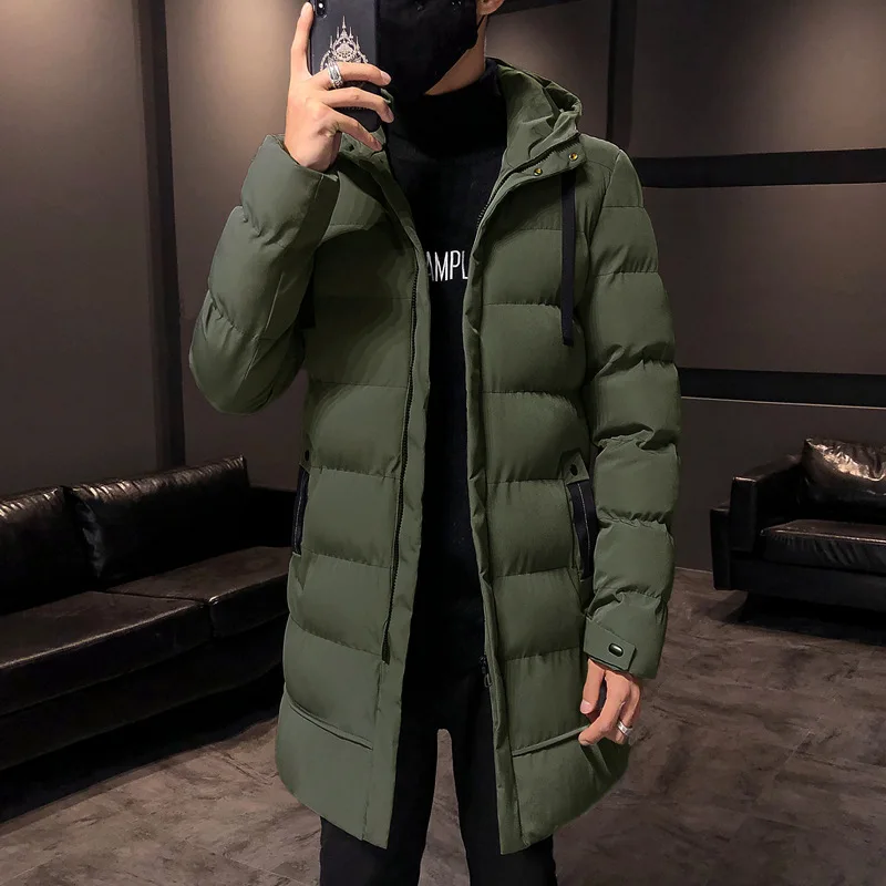 Mid-length Cotton Coat with Hood Winter Warmth Men's Hooded Down Parkas for Outdoor Snow Protection Thick for Wind