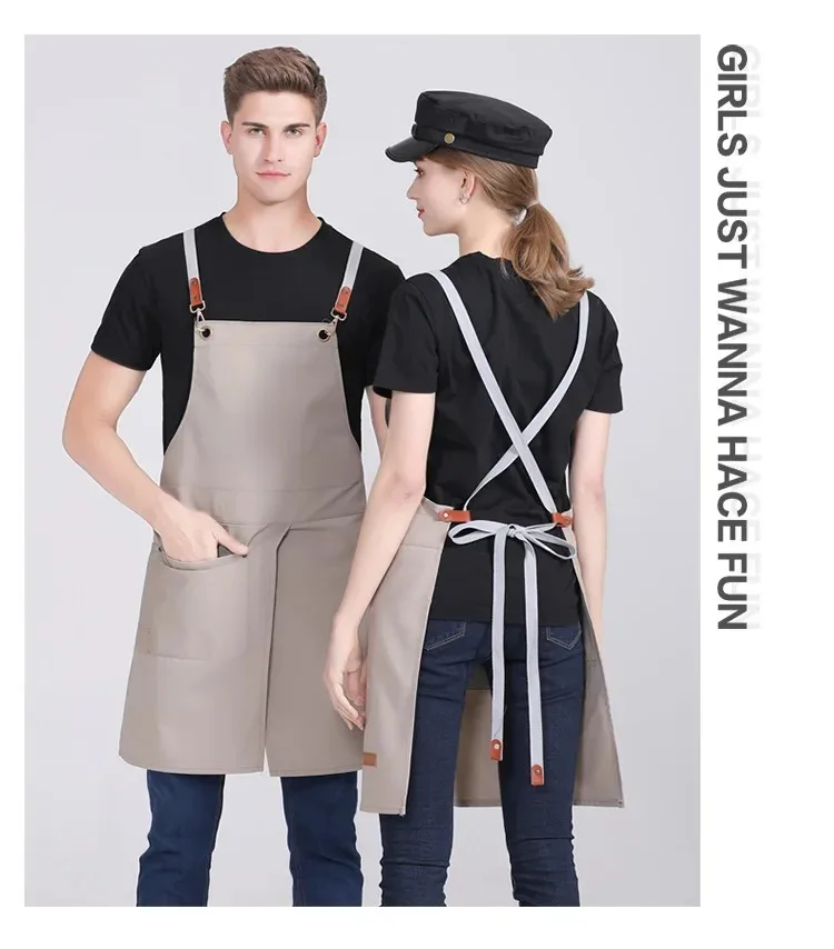 Benutzerdefinierte Stickerei Druck Logo Männer Frauen Küche Chef Backen Taschen Erwachsene Restaurant Uniform Overol Nägel Wasserdichte Schürze – Detail 3
