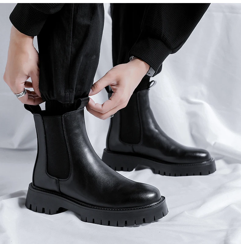 British Style Platform Chelsea Boots for Men - Microfiber Leather. Ankle Height - true deals club