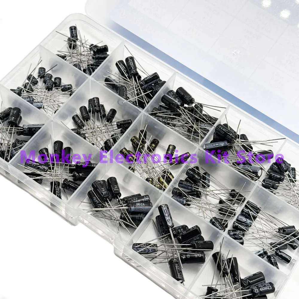 15Values 10V 16V 25V 50V 0.1uF-220uF 0.22uf 2.2uf 100uf Radial Electrolytic Capacitor Assortment Kit 200pcs/lot electrolytic capacitor