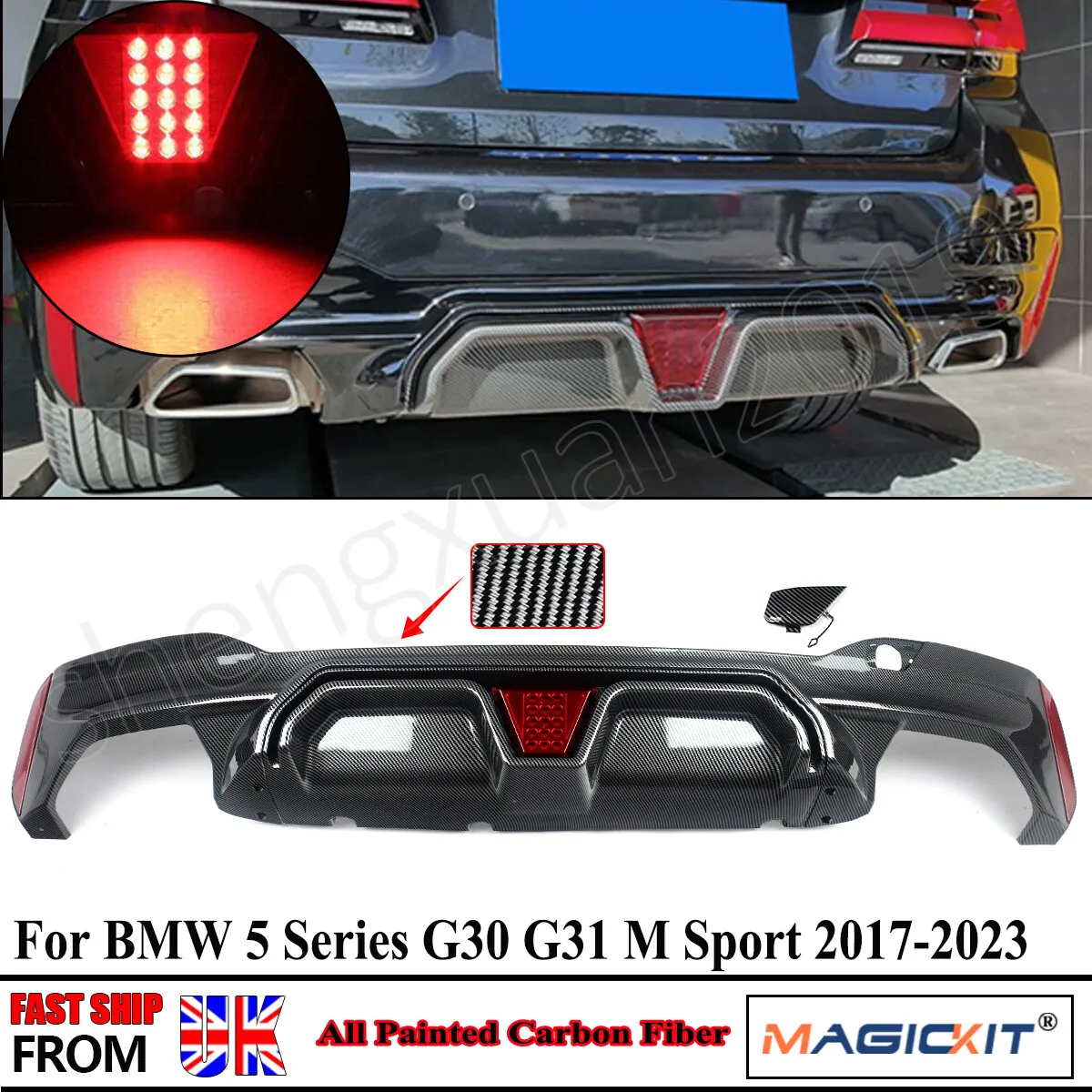 Rear Diffuser For BMW 5 Series G30 G31 520d 530i 540i 2017 2018 2019 ...