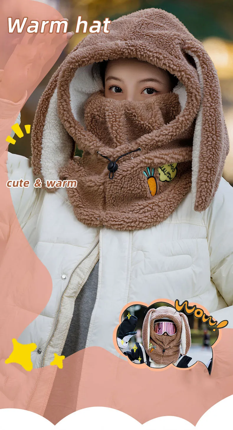 Juste de casque d'oreille de lapin de dessin animé mignon, couvre-casque de  ski chaud, couvre-chef doux et confortable, chapeau décoratif de ski,  sourire, hiver - AliExpress
