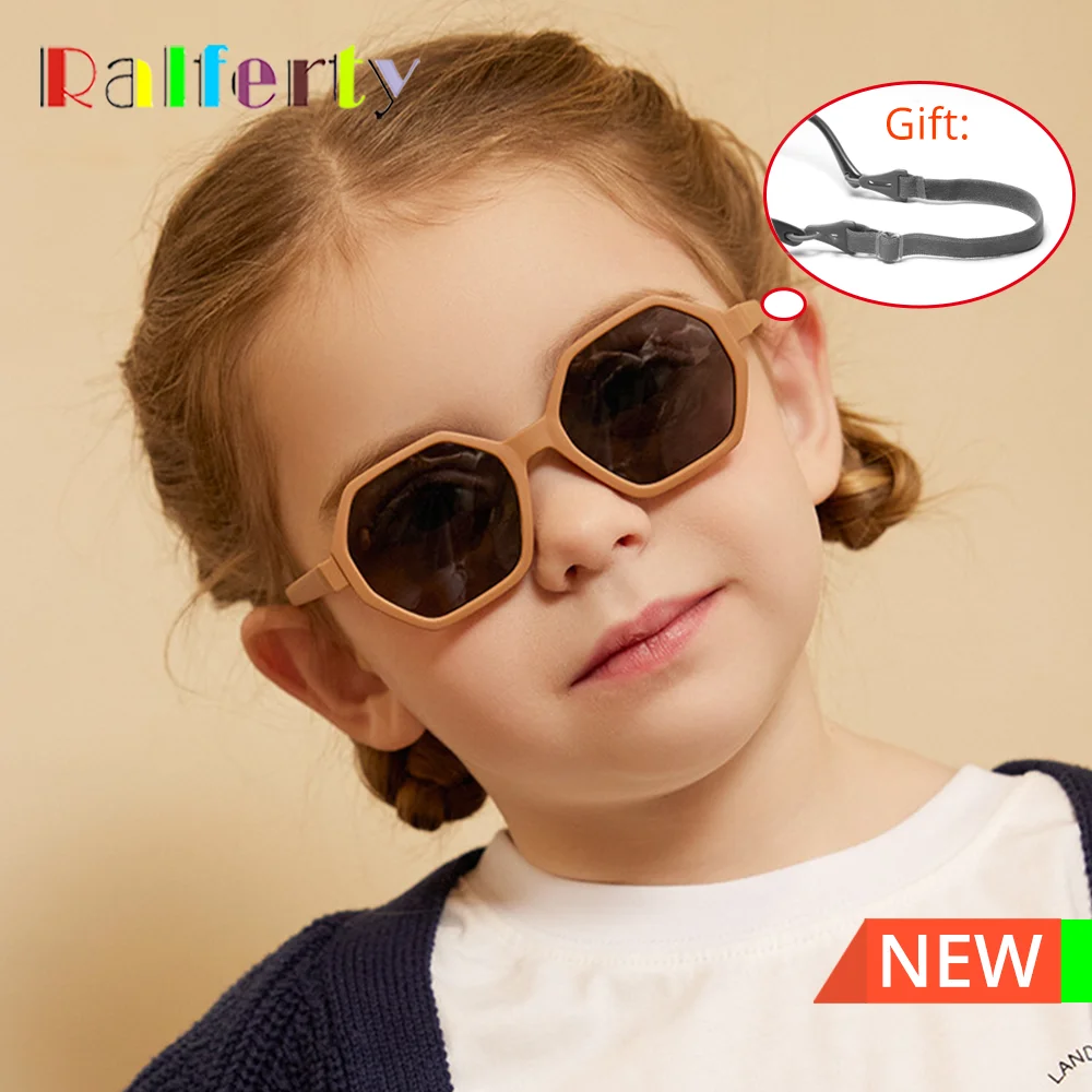 

Ralferty Unbreakable Kids Sunglasses Hexagonal Children's Sun Glasses Baby Anti-glare Retro UV400 Polarized Shades With Chain