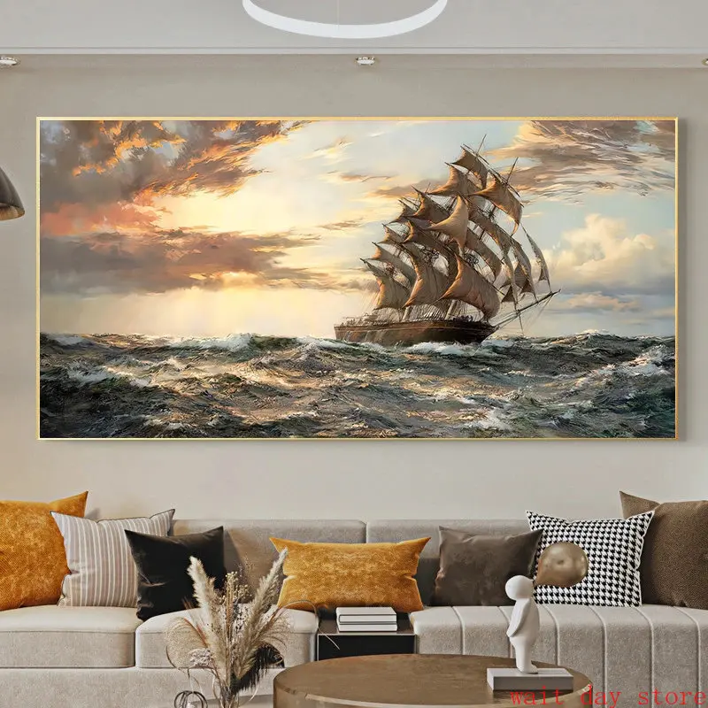 Modern Seascape Ship Sailing In The Wave Canvas Painting Boat Poster E Stampa Wall Art Pictures For Living Room Home Decor