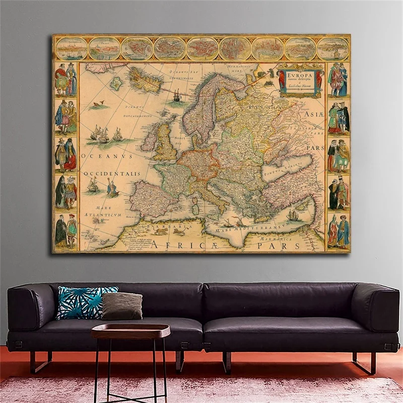 59*42cm Retro Map Non-woven Canvas Painting Wall Art Picture Vintage Poster and Prints Living Room Home Decor School Supplies