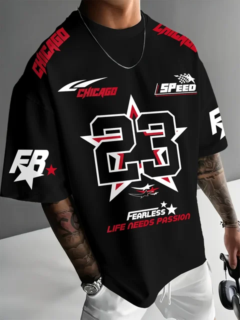 Summer 2025 new 3D letter print casual graphic T-shirt with short sleeves for sportswear and casual daily wear 1