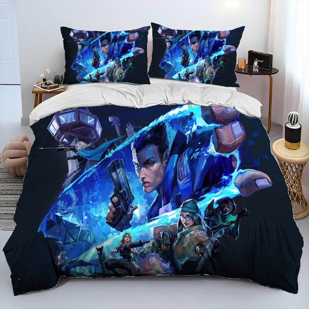 

3D VALORANT Game Gamer Cartoon Comforter Bedding Set,Duvet Cover Bed Set Quilt Cover Pillowcase,king Queen Size Bedding Set Kids