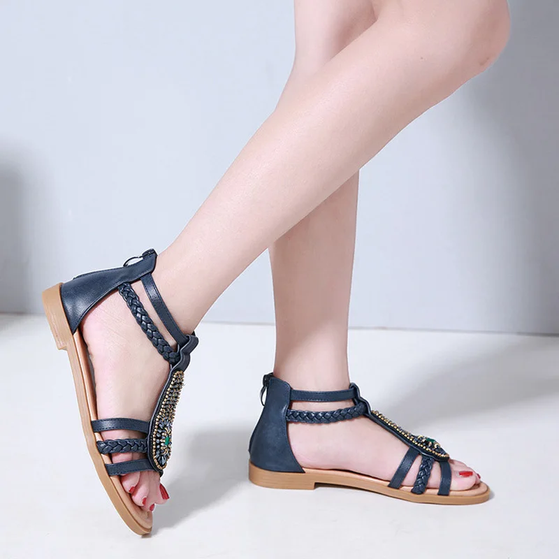 Sandalias bohemias para mujer, zapatos de playa para mujer, zapatos planos  de verano de talla grande, sandalias romanas para mujer A492 2022|Sandalias de  mujer| - AliExpress