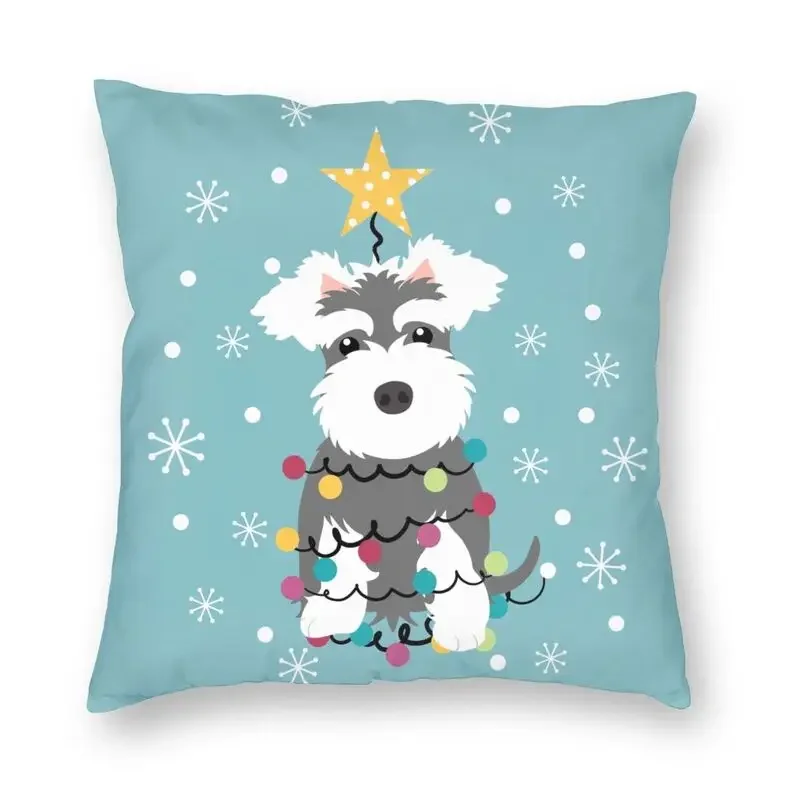 

Miniature Schnauzer Christmas Tree Cushion Covers 45x45 Velvet Animal pet Dog Throw Pillow for Sofa Square Pillowcase Home Decor