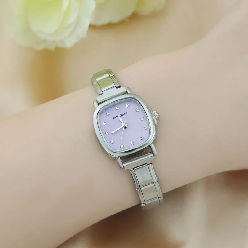 Hapiship 2024 Fashion Women's Stainless Steel Square Shiny Watch Bracelet For Party Friend Wife Birthday DIY Jewelry Gift G029
