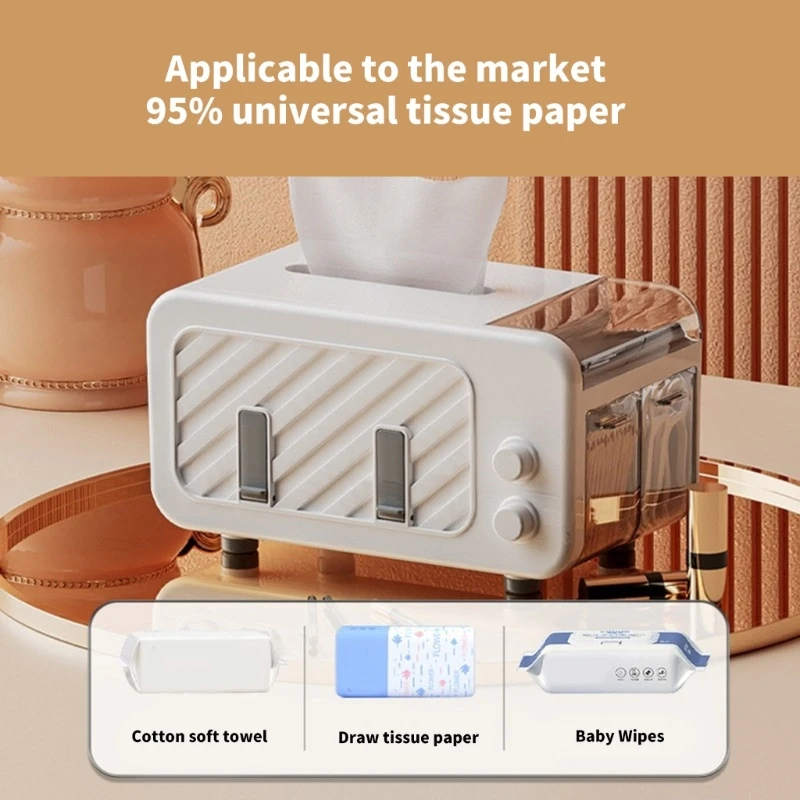 Tissue Box Table Napkin Holder with Phone Holder Face Tissues Dispenser Toilet Paper Container for Bathroom Dining Table