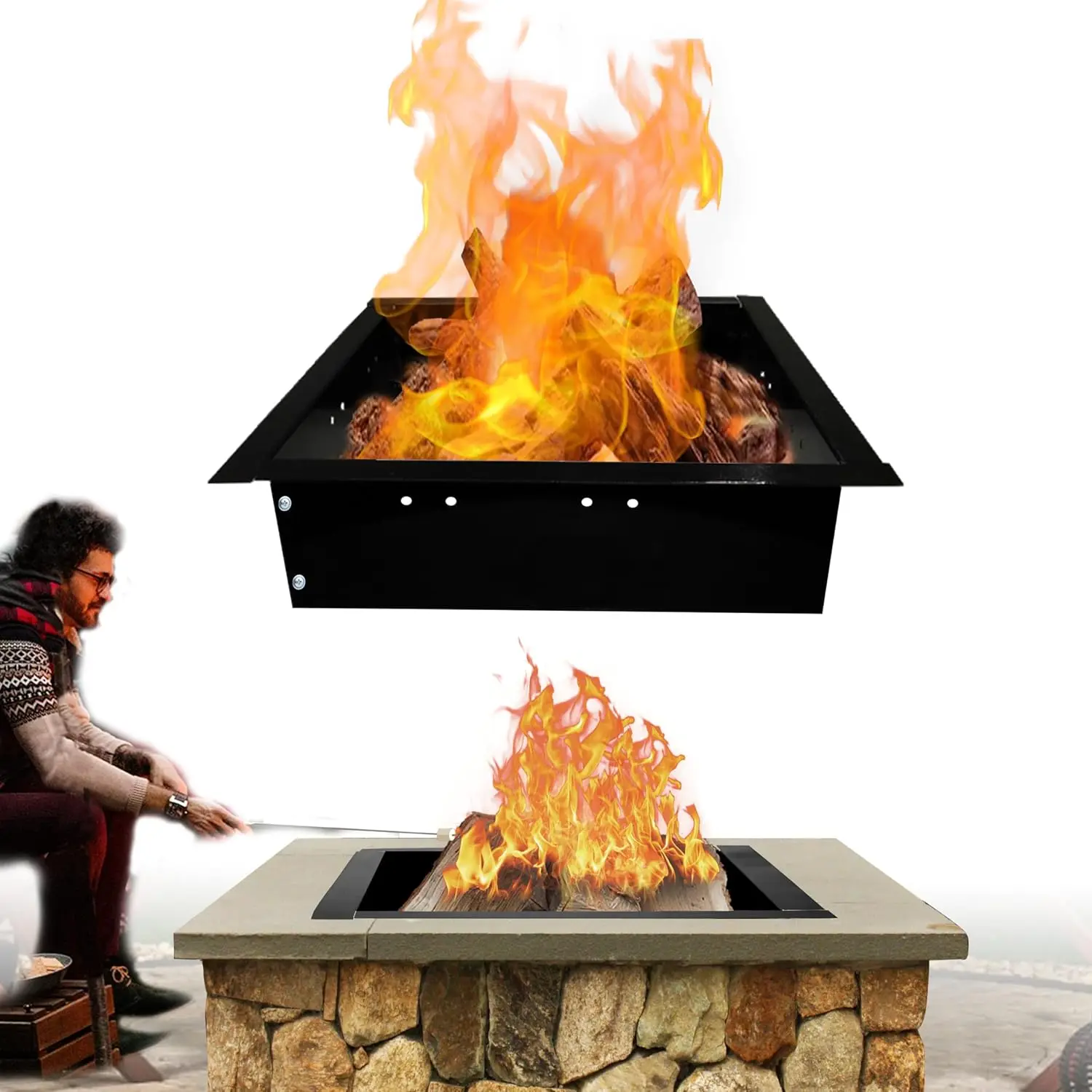 Smokeless fire pit ring inserted square type 29 "outer diameter and 25" inner diameter 2MM smokeless bonfire liner with vent