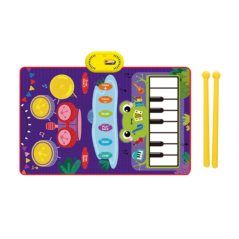 Baby Musical Piano Drum Play Mat 2 in 1 for Kids Toddlers Floor Keyboard Dance Mat with Sounds Baby Toy Music Blanket