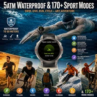 Montre connectée GPS tactique d'extérieur avec carte hors ligne, boussole, moniteur de fréquence cardiaque, tracker d'activité, étanche 5ATM, montres de sport d'aventure 2
