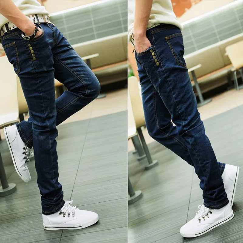Spring Autumn 2022 Fashion Denim Teenagers Boy New Elastic Feet Pants Men's Slim Pants Men's Pants Black Korean Small Feet Jeans
