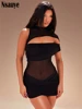Nsauye Hollow Out One Shoulder Sleeveless Bodycon Mini Dresses Club Party Women See Through Sexy Chic Evening Dress Summer 2025 3