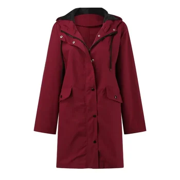 Women Trench Hoodie Outdoor Windbreaker Rain Suit Long Hooded Raincoat Waterproof Windproof Fashion Jackets