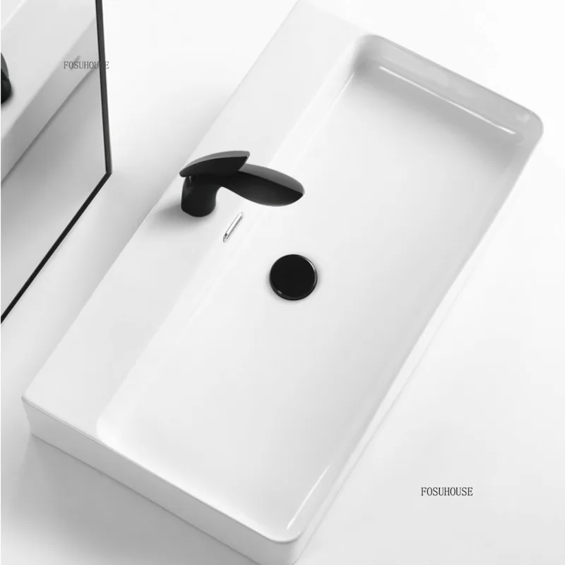 อ่างล้างมือในห้องน้ําทรงสี่เหลี่ยมขนาดใหญ่ อ่างล้างหน้าเซรามิค โต๊ะ อ่างล้างหน้าในห้องน้ํา อ่างล้างหน้าโรงแรมขนาดใหญ่อ่างล้างหน้าเดี่ยว อ่างล้างจานทันสมัย 1