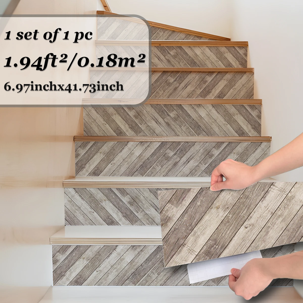 1pcs Vintage Wood Pattern Staircase Decorative Stickers Self-adhesive Removable PVC Decorations