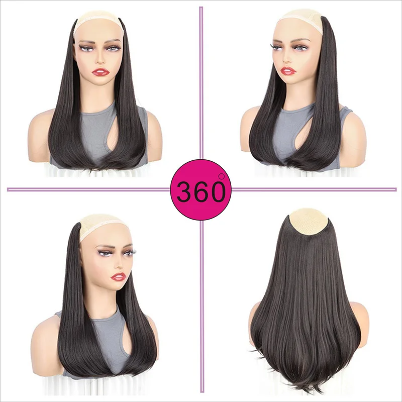 H&STAR 18Inch  Synthetic V Long Curly Inner Buckle Hair Extension Black Brown Hairpiece Wig for Women