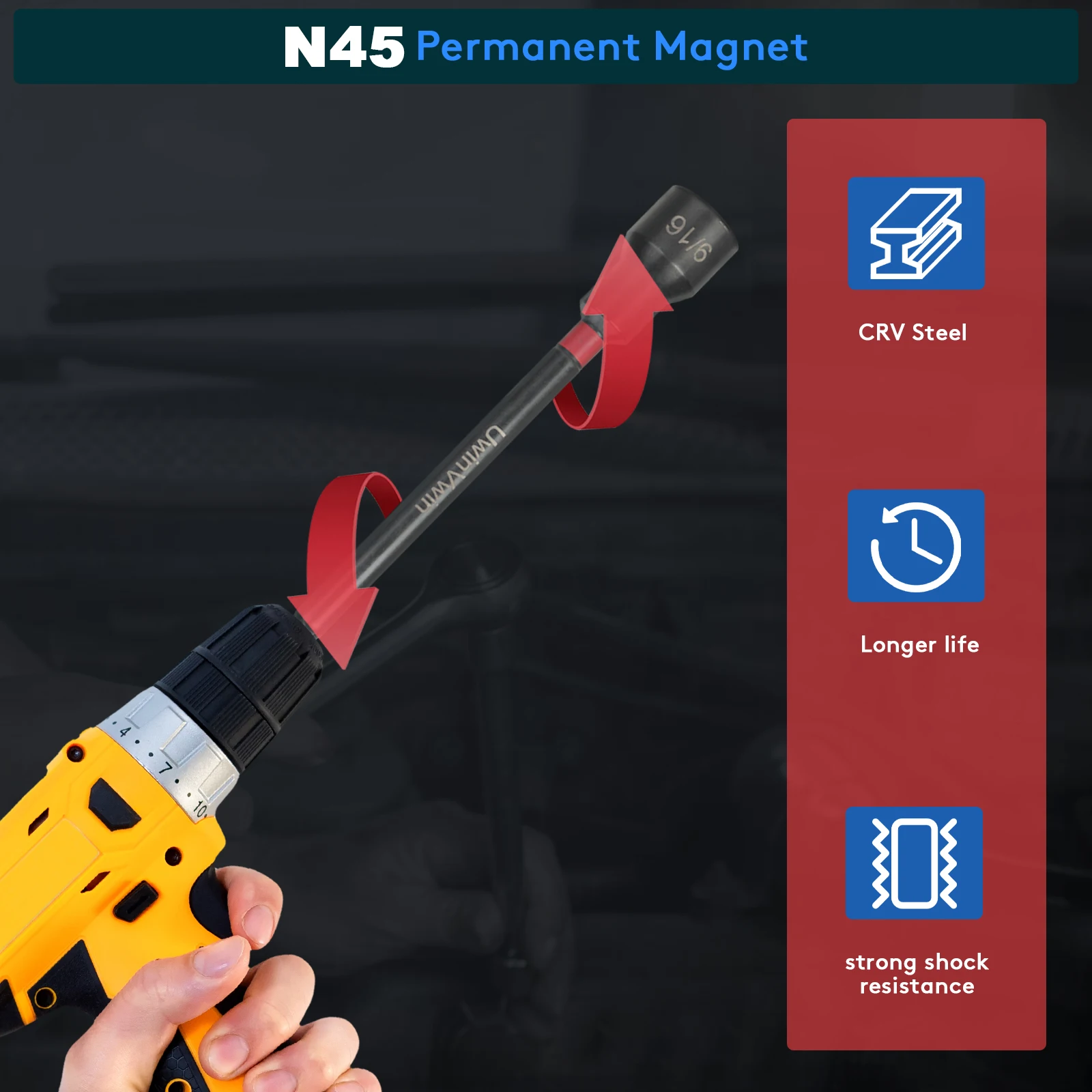 Drill America Magnetic Nut Setter For Insert Bits – 7/16" Size, 2-9/16" Length (Pack Of 50) - View #3