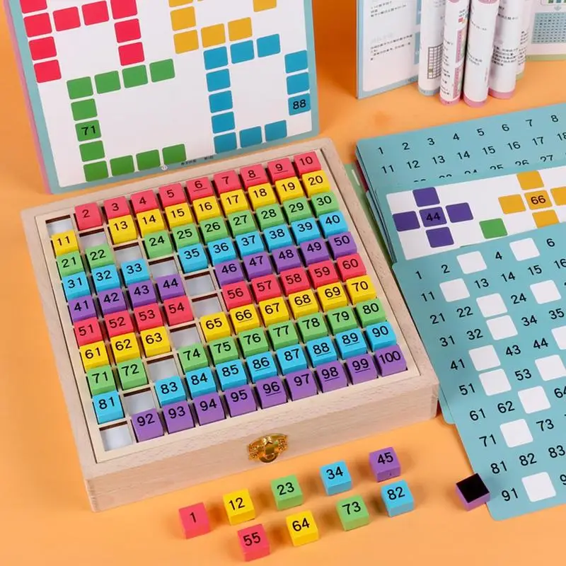Wooden Sudoku Puzzles Board Game with Drawer 1-100 Hundred Board Consecutive Numbers Learning Toy Math Brain Teaser Toys