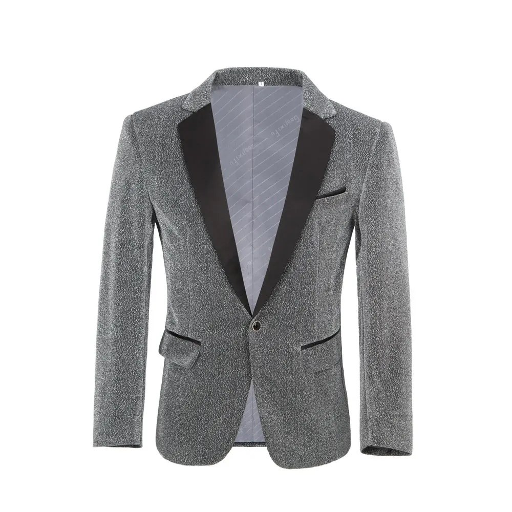 

Slim Fit Men's Blazer Dress Jackets Man Stage Costume Grey Silky-like Shining Prom Suit