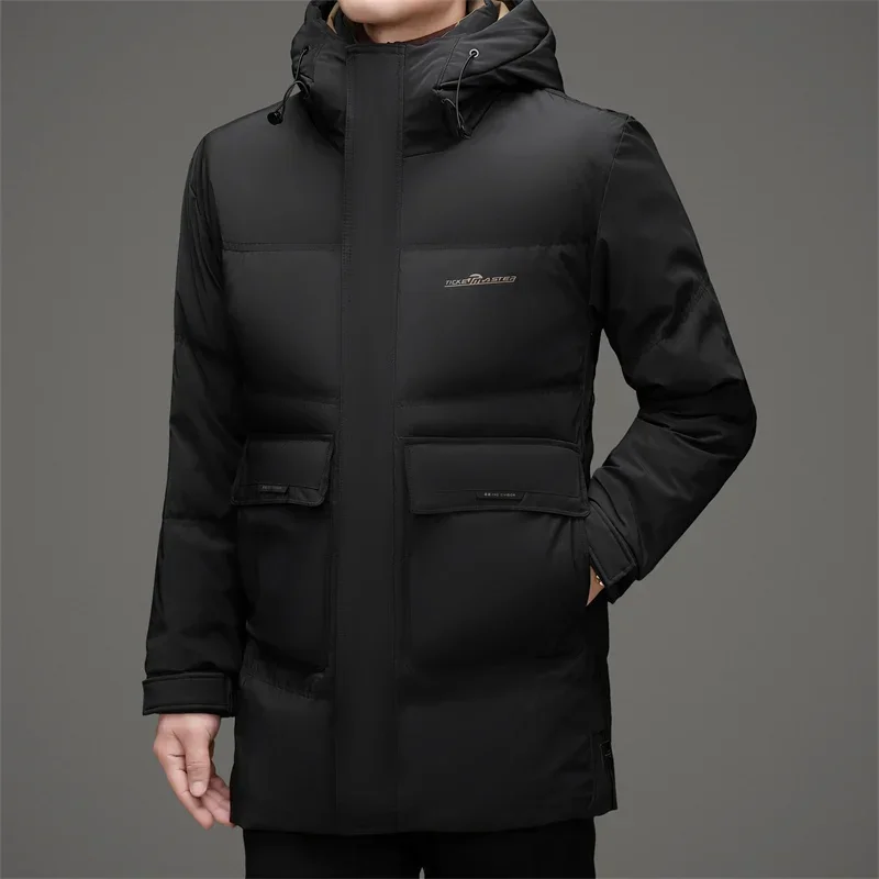 thumbnail image 1 of Chaqueta de plumón de longitud media para hombre, de invierno 2024, de plumón de pato blanco, de gran peso, gruesa, moderna, resistente al frío, cálida, con capucha, ropa, 1 of 4