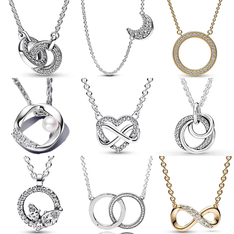 Signature Intertwined Hearts Circle Pave Moon Family Always Infinity Necklace For Popular 925 Sterling Silver Bead Charm Jewelry