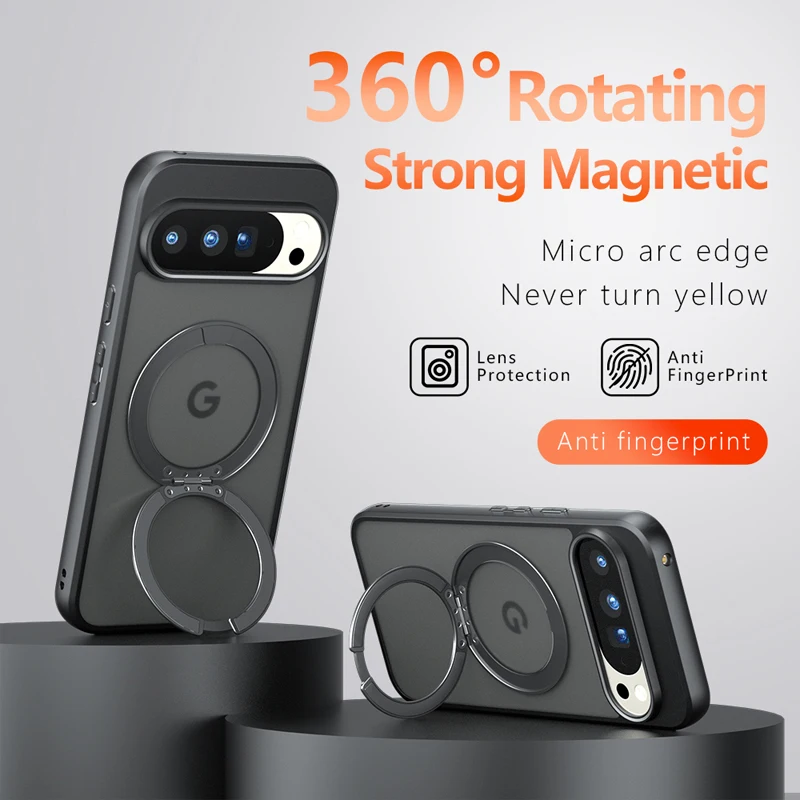 ELVEV Magnetic Shockproof Matte Case with Rotating Ring Bracket