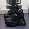 Autumn Women High Top Leather Shoes Platform Wedge Sneakers Chunky Shoes Hidden Heel 10 12 14CM White Black Women Casual Shoes 5