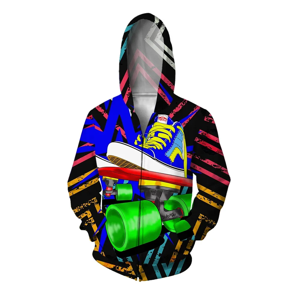 Autumn Men's Sweat-shirt Skateboarding and Greedy Wolf Howling Moon Cool Printed Sweatshirt Zip Up Hoodies Men's Casual Hoodie