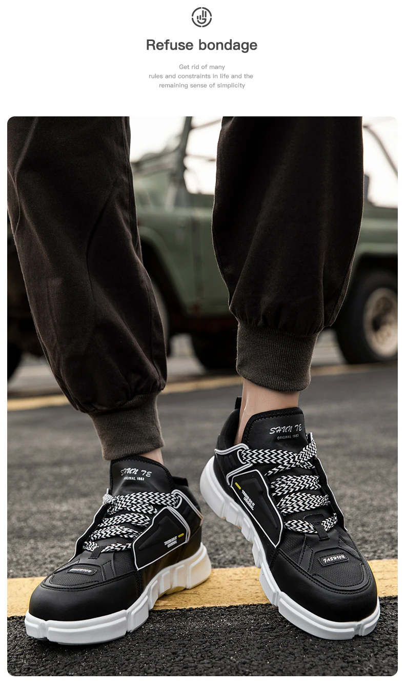 Men’s Sneakers Work Safety Shoes Steel Toe Cap Leather Patchwork Oxford