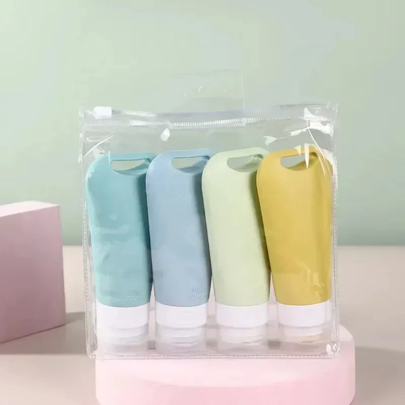 4Pcs Hangable 실리콘 여행 디스펜서 병 세트 화장품 샴푸 샤워 젤 페이스..