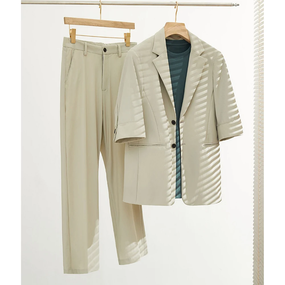 

Summer New Men's Suit Short Shirt Pants High Quality Linen Two Piece Suit Beach Travel Daily Comfortable Casual Jacket Trousers