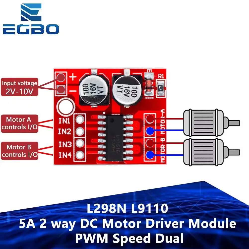 EGBO 5A 2-Wege-DC-Motor-Treibermodul PWM-Geschwindigkeit Dual-H-Brücke Schrittmotor L298N L9110