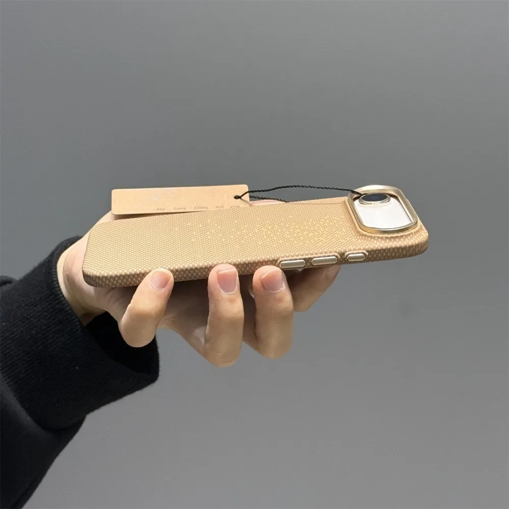 Shimmer Gold Kevlar Texture Magnetic Hard Matte Phone Case with Large Cutout